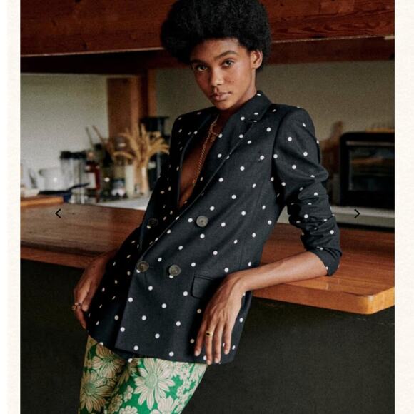 Sezane Christie Jacket In Black Polka Dots Ecru 36 US Size 4